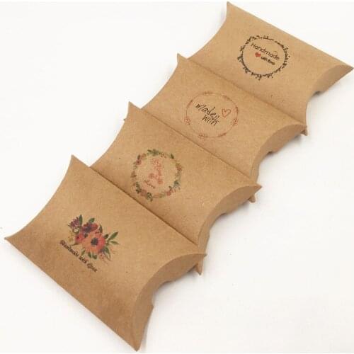24pcs " hand made with love " Paper Jewelry Pack Pillow Shape Craft Box Wedding Gift Packaging Supply Newest Design 8x5.5x2cm