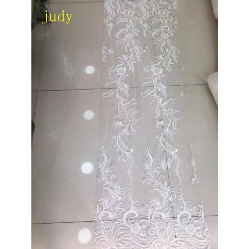5yards White embroidery lace sequined beads fashionable European and American style fabric used for wedding dress design FH