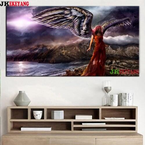 5D DIY Diamond Painting Angel wings and lakes and mountains Home Decor Embroidery Mosaic Picture Handcraft Kit Large Size j3106