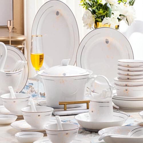 60 Heads jingdezhen ceramics tableware Rice Bowl Salad Noodles Bowl Plate Dinnerware Sets Dish Soup Pot Tableware