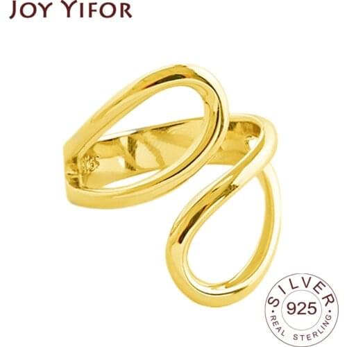 925 Sterling Silver Rings For Women Men Irregular Geometric Hollow Gold Open Ring Party Gifts Accessories