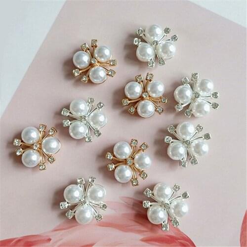 50 PCS 20mm Fashion Metal Alloy Imitation Pearl Crystal Rhinestone Flowers Connectors Charm For Jewelry Making