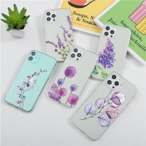 For Samsung Galaxy A32 A31 A72 A70 A71 A12 A21S A52 A50 A51 A10 A40 A02S S9 S10 S21 S20 FE Plus Ultra TPU Lavender Florals Case