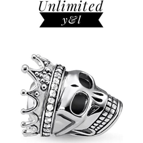 Skull Queen Karma Beads White CZ Silver Fashion DIY Making Skeleton Jewelry Accessories Fit Bracelets Necklaces Chain