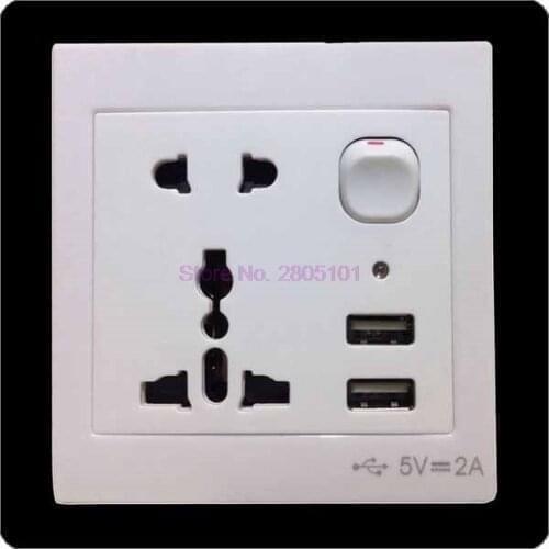 By dhl or ems 100 pieces Power Supply Socket Charging Plug Switch Charger w/ 2 USB Wall Socket Charger