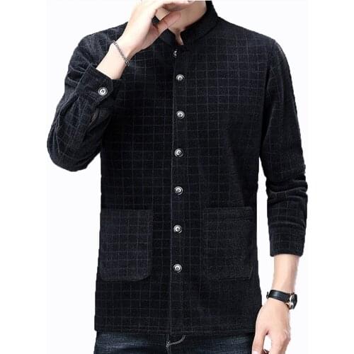 Covrlge Mens Winter Warm Jacket Imitation Mink Velvet Thick Velvet New Arrival Plaid Long-sleeved Casual Mens Clothes MWK021