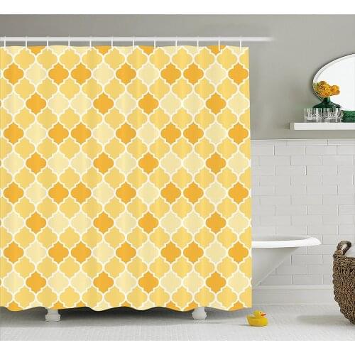 Quatrefoil Shower Curtain Age-Old Trellis in The Shades of Yellow Historical Eastern Waterproof Polyester Bath Curtains