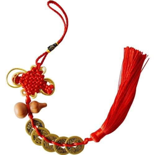 Fengshui Taomu Cucurbit Peach Wood Gourd Chinese knot Qing Dynasty Five Emperor Antique Lucky Coins Car pendant Home Decoration