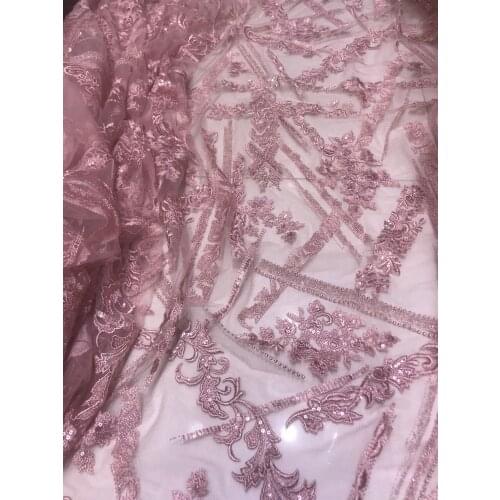 French ZH-328818 Lace Fabric African Embroidered Tulle Lace Fabric With beadsNigerian Lace Fabric For Wedding Party