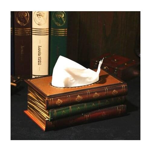Classical creative book-shaped wooden tissue box decoration storage box Retro nostalgic European elegant creative book shape
