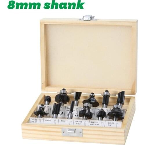 12pcs 8mm Shank wood router bit Straight end mill trimmer cleaning flush trim corner round cove box bits tools Milling Cutter