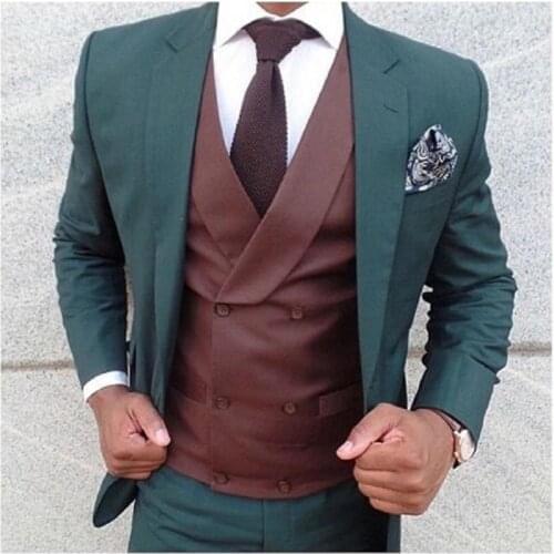 New Tailored Made Dark Green Wedding Suits For Men 3 Pieces Jacket+vest+Pants Fashion Groomsman Dinner Party Tuxedos Party Suits