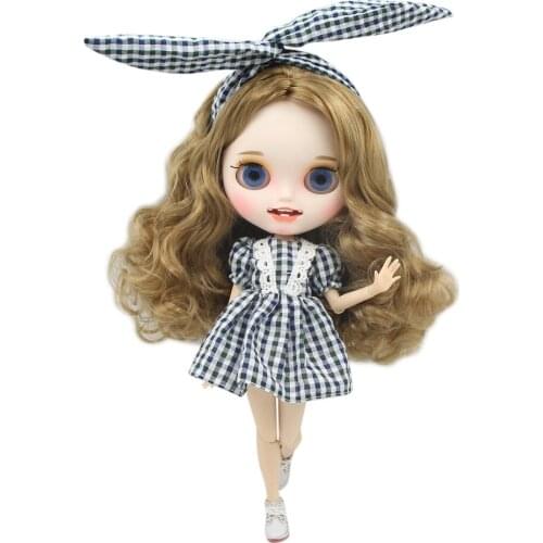 ICY DBS Blyth doll 1/6 bjd with smile mouth gold curly hair white skin customized matte face Joint body