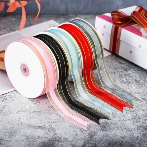 5 Meters 25mm Gold Edged Organza Ribbon For Gift Packing Bow Wedding Christmas Decoration Handmade DIY Wrapping Ribbon Crafts