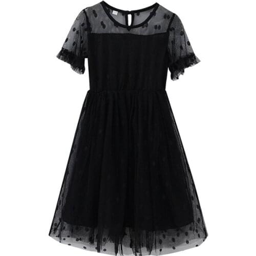 Girls Dress Summer 2021 Mesh Dot Dresses for Girl Princess Fancy Fairy Spirit Fashion Cute Striped Kids Clothing Ruffle Lace-up