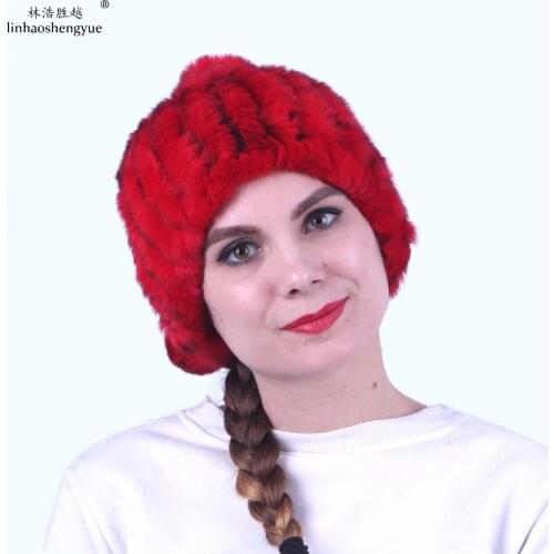 Linhaoshengyue Fashion Women Rabbit Fur Scarf Cap Rope Cap