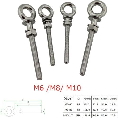 M6 M8 M10 Marine Grade 316 stainless steel lifting eye bolts lift bolt Screws Ring Loop Hole for Cable Rope 4Pcs pack