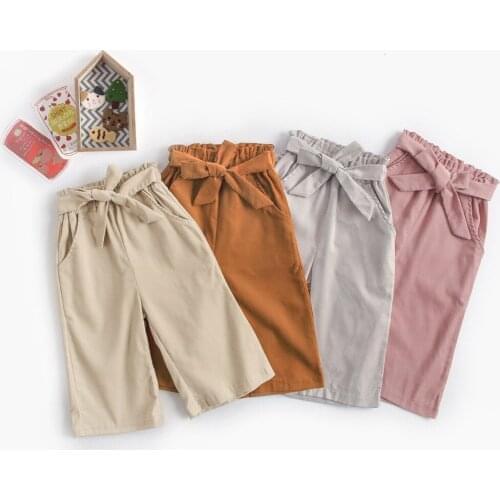 Lovely Corduroy Cotton Infant Girl Pants Newborn Baby Girls Pants with Bow Belt Girls Clothes Wide Leg Trousers 2019 Spring Fall