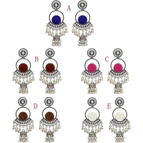 Fashion Earring For Party Bridal Women Acrylic Bead Tassel Big Long Hoop Drop Earrings Color Indian Bohemian Ethnic Jewelry