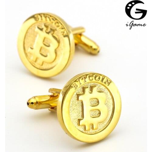IGame Mens Cuff Links Gold Color Brass Material Bit Coin Design Business Suit Accessaries Free Shipping