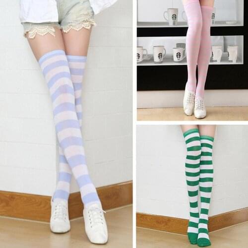 1Pair New Women Girls Over Knee Long Stripe Printed Thigh High Striped Patterned Socks 13 Colors Sweet Cute stripe Warm socks