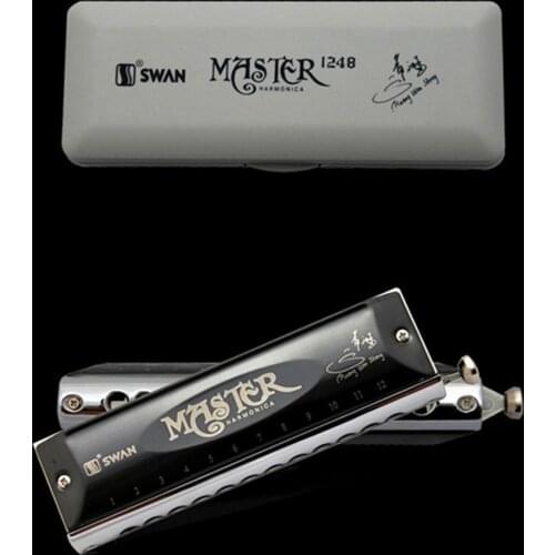 New Swan Chromatic Harmonica 12 Hole 48 tune Harpa Armonica 12 Black Master Instrument Harpe Swan Chromatic Harmonica 12