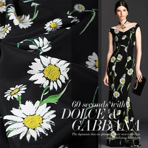 New fashion super designs silk satin black botton flowers print fabric blouse dress 19MM stretch silk fabric 95% silk wholesale