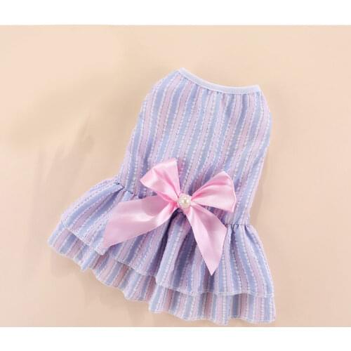 Pet Skirt Bow Pearl Lovely Dress Summer Striped Thin Skirt Cat Dogs skirt Stripes Butterfly Skirt Puppy Pets Clothes Dress