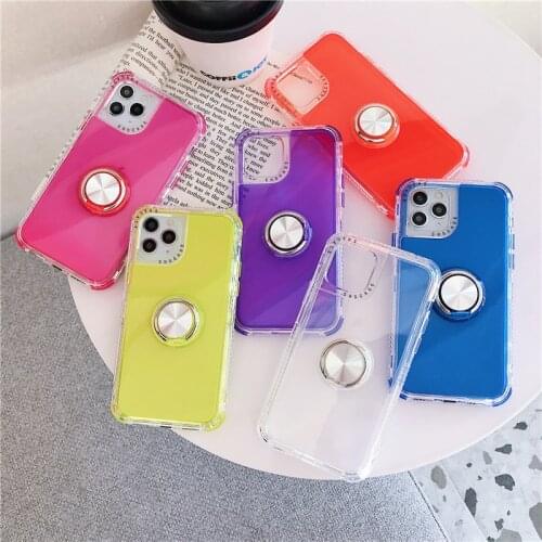 3 in 1 shockproof Ring holder fluorescent transparent soft phone case for iphone 12 Mini 11 pro max XR XS MAX 7 8 6S PLUS cover