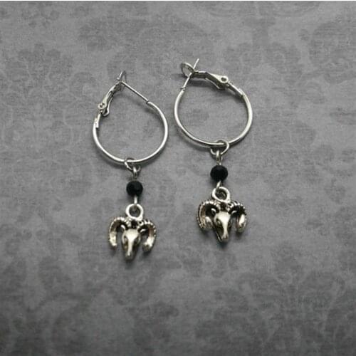 Ram head earrings silver colour gothic style hoops occult jewelry satanic baphomet ram skull fashion novelty women gift 2020 new