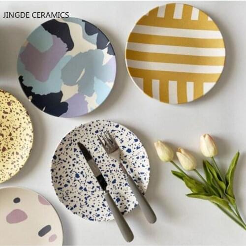 Nordic Picnic Plate Hand-painted Bamboo Fiber Plate Dinner Plate Environmental Picnic Children Tableware Kitchen Supplies 1295