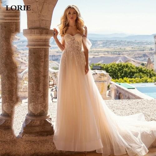 LORIE Boho Wedding Dresses Off The Shoulder A-Line Lace Sweetheart White Ivory Princess Beach Wedding Gown Bridal Dress