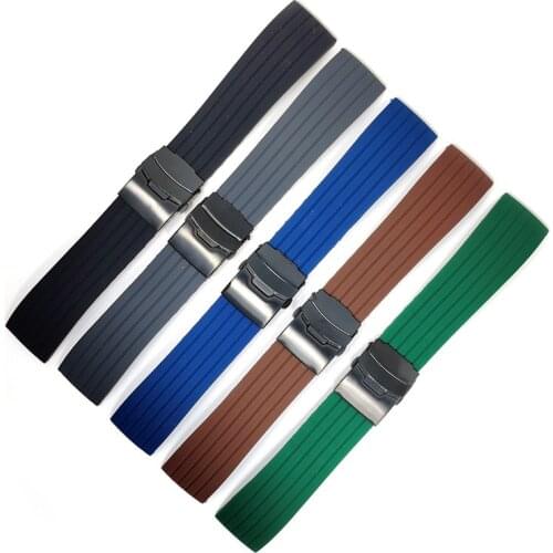 Universal Silicone Watchband 18mm 20mm 22mm 24mm Folding Buckle Waterproof Rubber Men Sport Diving Replaces Bracelet Band Watch