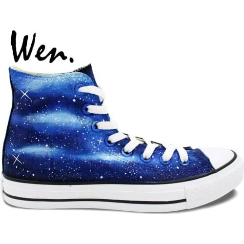 Wen Original Shoes Hand Painted Design Custom Blue Galaxy Starlight High Top Men Womens Canvas Sneakers for Birthday Gifts