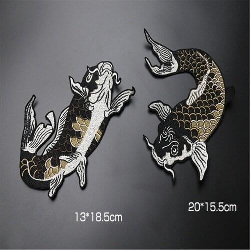 Ursmart 1PC High Quali Big Black Carp Fish Embroidered Patches for Clothing Sewing on Garment Applique Accessory Animal patch