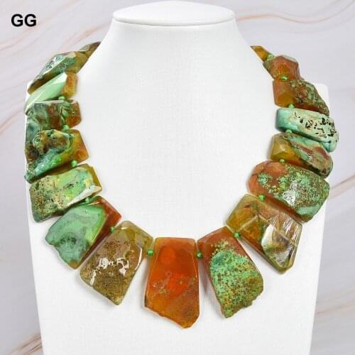 GuaiGuai Jewelry 20'' 24x43mm Faceted Top-Drilled Green Fire Agate Slice Necklace