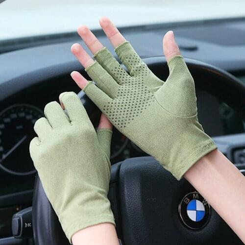Suede Sunscreen Gloves Male Female Summer Thin Short Style Semi-Finger Driving Non-Slip Gloves For Man Woman SZ007W
