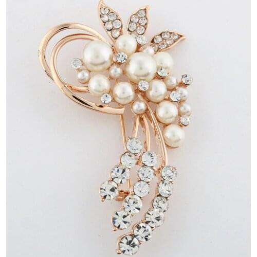 Full Bling rystal Leaf Brooches Pins Vintage Style Imitation Pearl Big Women Brooch Wedding Accessories Jewelry