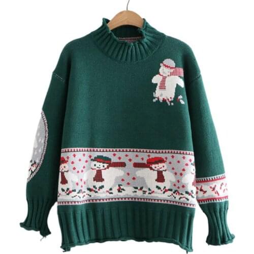 Cartoon Embroidery Knitted Pullover Christmas Sweater Women 2020 Winter Long Sleeve Turtleneck Loose Casual Ladies Warm Tops