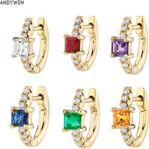 ANDYWEN 925 Sterling Silver Single Rainbow 8mm Huggies Hoops Earring Luxury CZ Women Colorful Jewelry for 2020 Valentiens Gift