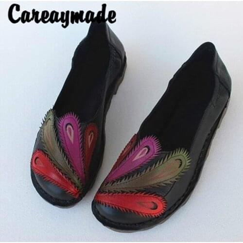 Careaymade-Pure Handmade Cowhide flat soft sole single shoes,Retro-Vintage national style literature and art womens shoes
