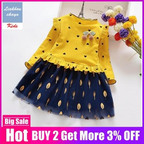 Girls Winter Dress 2021 Fashion Kids Dresses Children Clothing Princess Dress Long Sleeve Wool Bow Peacock Design Girls Clothes