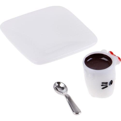 1:12 Miniature Coffee Cup & Saucer & Spoon Simulation Dollhouse Furniture Toy DIY Baby Kids Toys