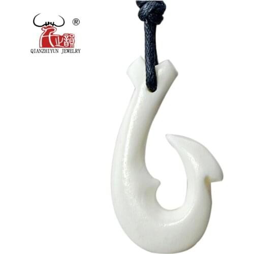 GX005 womens Jewelry Handmade Primitive tribes New Zealand Maori Tribal Pendant Yak Bone Fish Hook Choker Man Necklace for gift