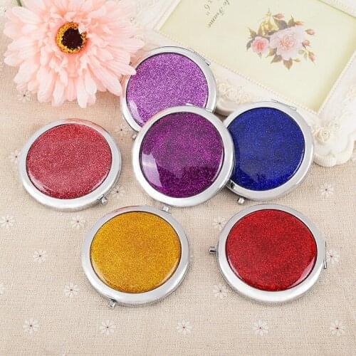 1pc New Portable Lady Pocket Crystal Makeup Mirror Shimmering Powder Crystal Glue Metal Make Up Compact Mirrors