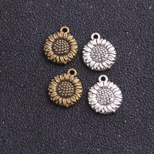 12pcs 15*18mm Two Color Charms Sunflower Plant Pendants Metal Alloy For DIY Jewelry Making Handmade Craft