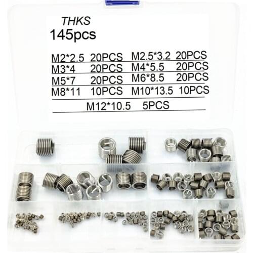 145Pcs/Box 304 Stainless Steel Helicoil Thread Insert Kit Set M2-M12 Inner Thread Insert Assorted Set For Hardware Repair Tools