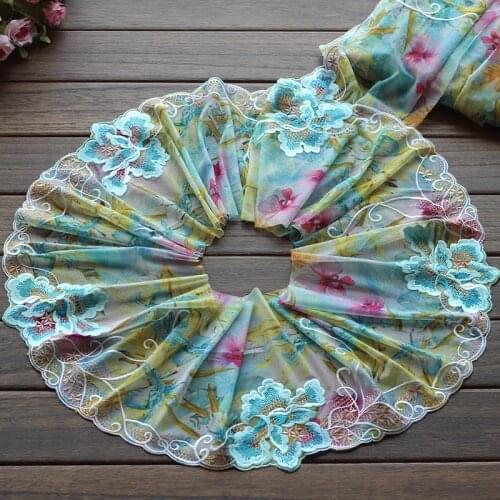 19cm wide 2yds/lot, 3 color Handmade Hair Decoration Wide Elastic Stretch Lace Trim wedding dress skirt lace trim