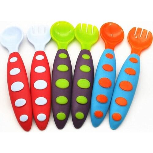 2pc Children Tableware Baby Spoon Fork Set Children PP+TPE Utensil Infant Feeding Flatware Bowl Accessories Mobile Phone Straps