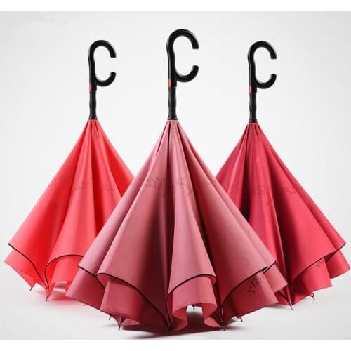 2pcs/lot 115cm auto open C-Hook Enlarge double layers Reverse hands-free umbrella Inverted water flower magic standing parasol